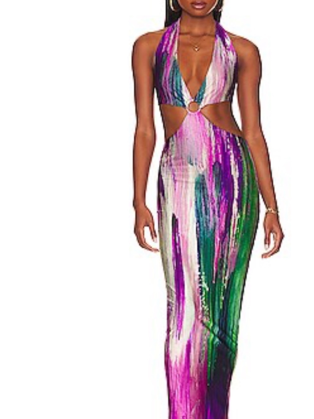 Farai London Multicolor Halter Maxi Dress in Pink, Purple & Green